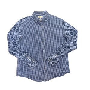 Boden Gingham Blue Button Up Collard Shirt Slim Fit Men’s Size Large 100% Cotton